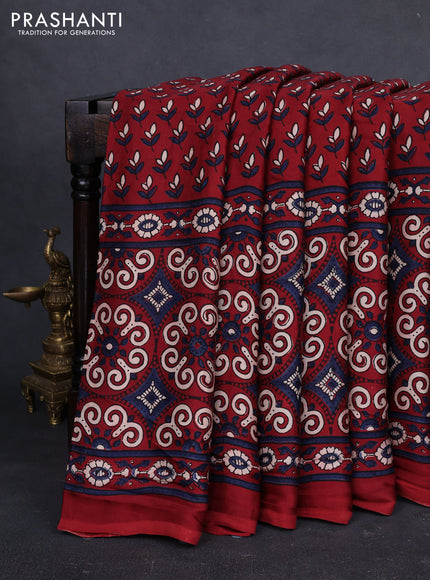 Modal silk saree maroon with allover ajrakh prints and printed border