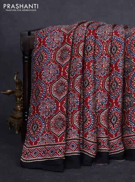Modal silk saree maroon and black with allover ajrakh prints and printed border