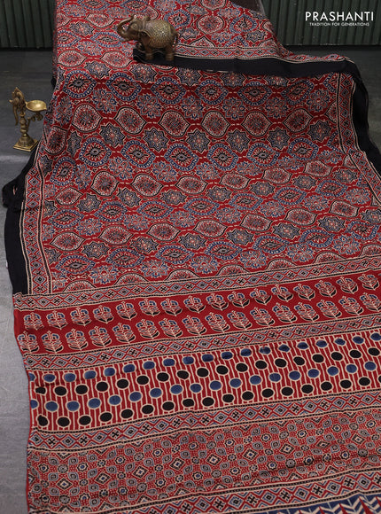 Modal silk saree maroon and black with allover ajrakh prints and printed border