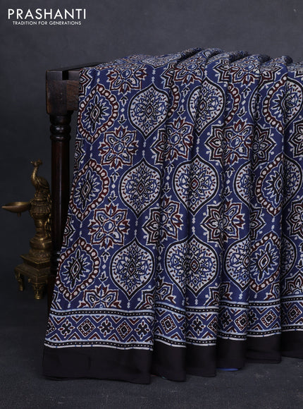 Modal silk saree indigo blue and black with allover ajrakh prints and printed border