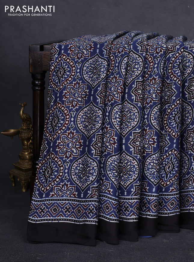 Modal silk saree indigo blue and black with allover ajrakh prints and printed border