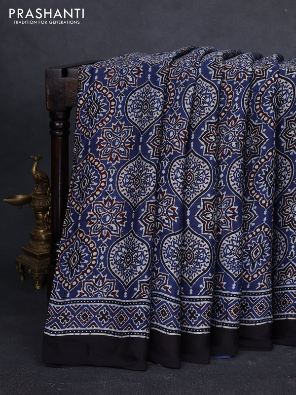 Modal silk saree indigo blue and black with allover ajrakh prints and printed border