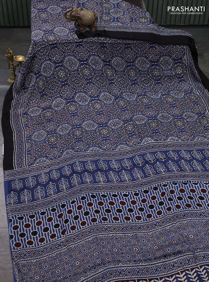 Modal silk saree indigo blue and black with allover ajrakh prints and printed border