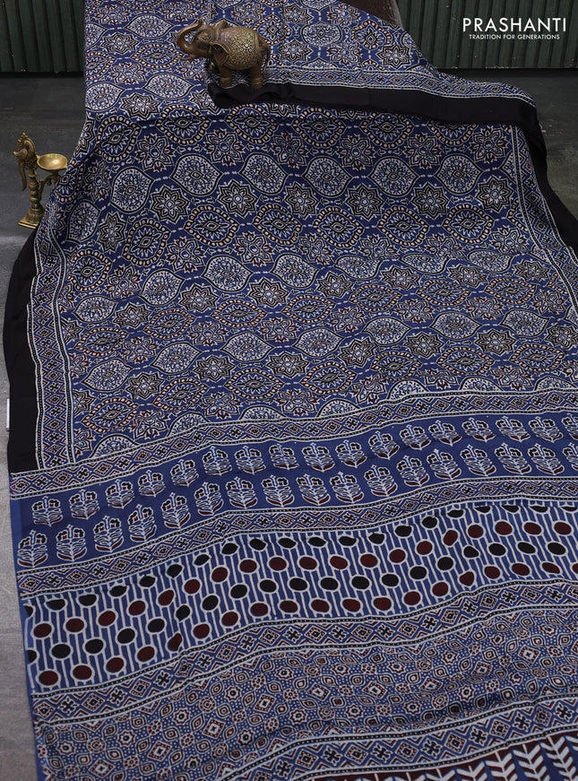 Modal silk saree indigo blue and black with allover ajrakh prints and printed border