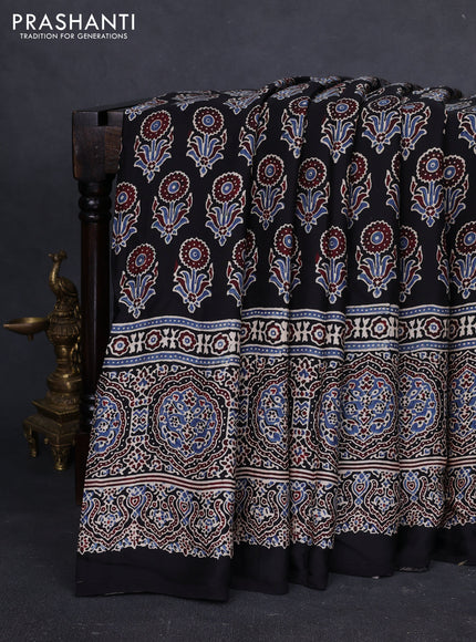Modal silk saree black with allover ajrakh prints and long printed border