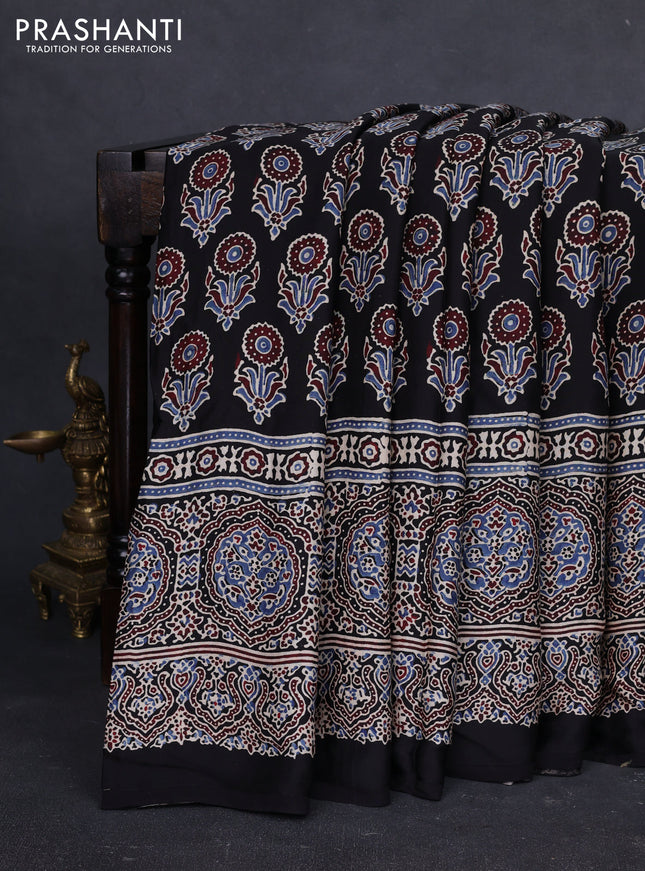 Modal silk saree black with allover ajrakh prints and long printed border