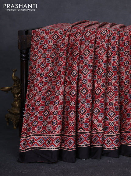 Modal silk saree maroon and black with allover ajrakh prints and printed border