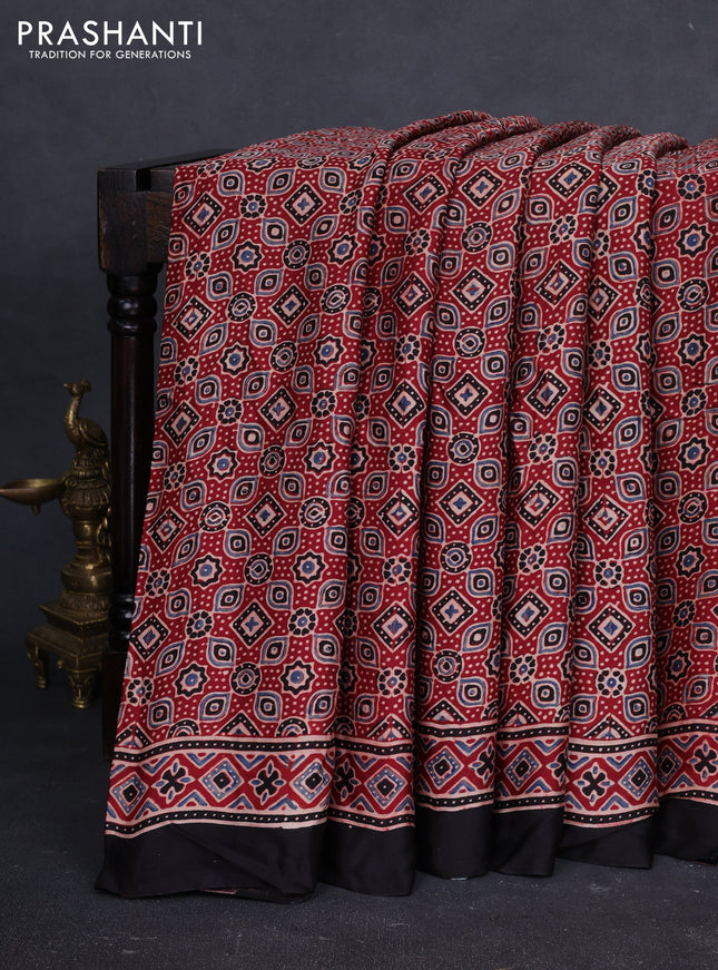 Modal silk saree maroon and black with allover ajrakh prints and printed border