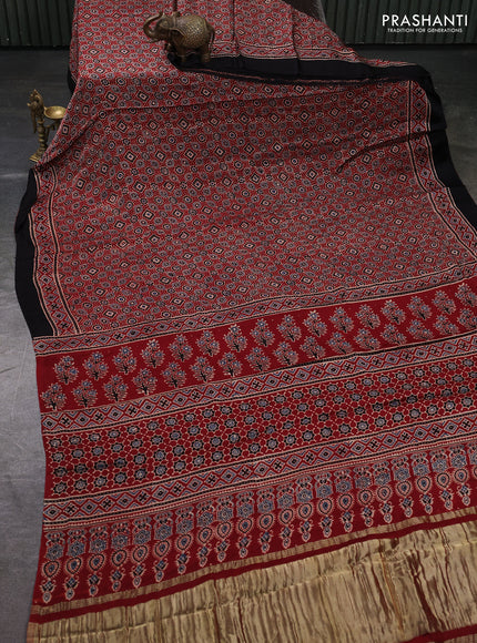 Modal silk saree maroon and black with allover ajrakh prints and printed border