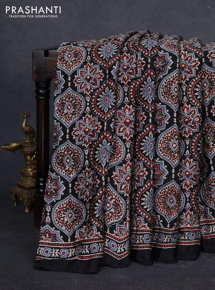 Modal silk saree black with allover ajrakh prints and printed border