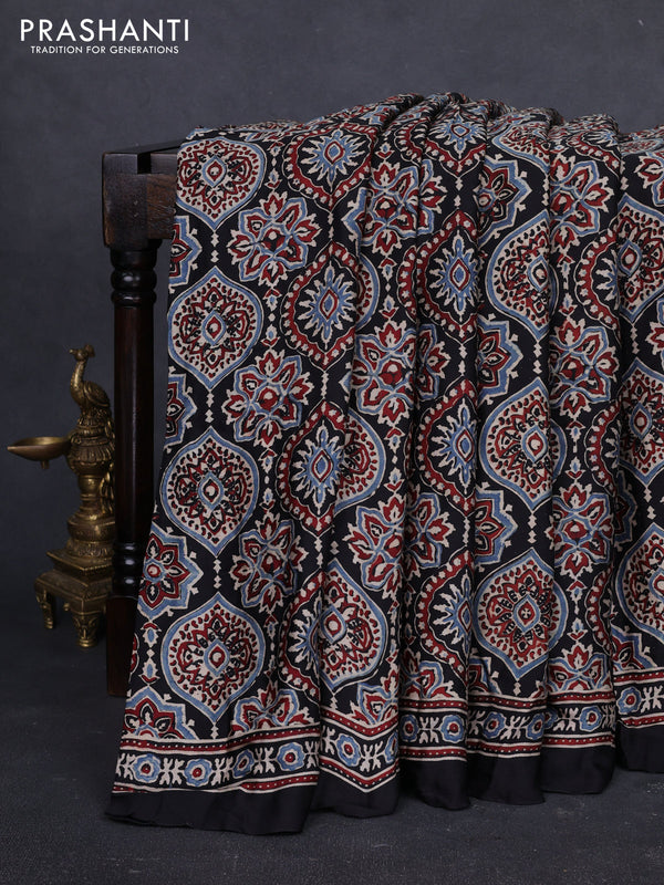 Modal silk saree black with allover ajrakh prints and printed border