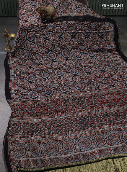 Modal silk saree black with allover ajrakh prints and printed border
