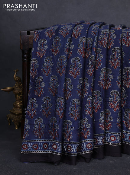 Modal silk saree indigo blue and black with allover ajrakh prints and printed border