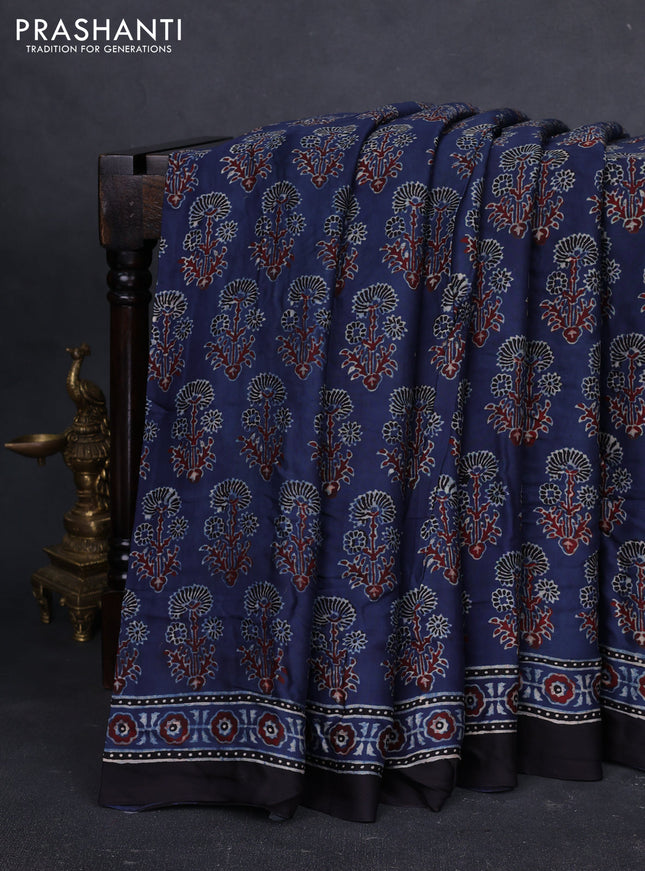 Modal silk saree indigo blue and black with allover ajrakh prints and printed border