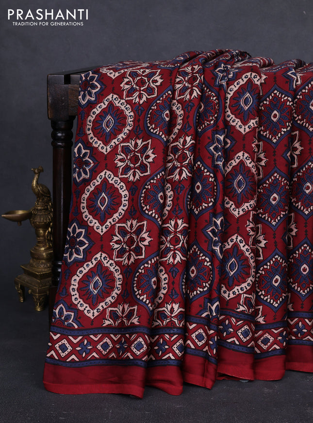 Modal silk saree maroon with allover ajrakh prints and printed border