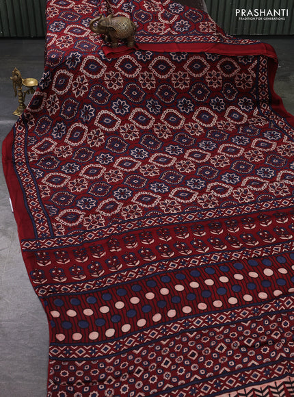 Modal silk saree maroon with allover ajrakh prints and printed border