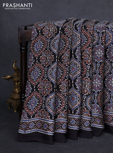 Modal silk saree black with allover ajrakh prints and printed border