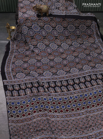 Modal silk saree black with allover ajrakh prints and printed border