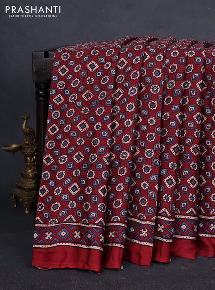 Modal silk saree maroon with allover ajrakh prints and printed border