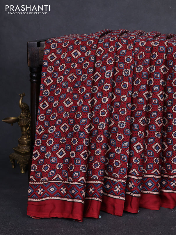 Modal silk saree maroon with allover ajrakh prints and printed border