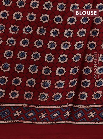 Modal silk saree maroon with allover ajrakh prints and printed border