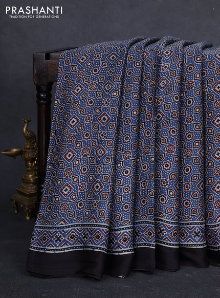 Modal silk saree indigo blue and black with allover ajrakh prints and printed border