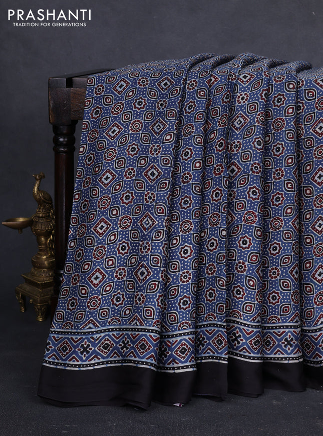 Modal silk saree indigo blue and black with allover ajrakh prints and printed border