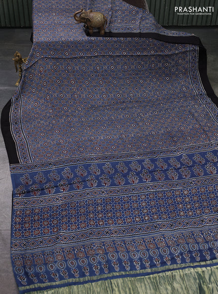 Modal silk saree indigo blue and black with allover ajrakh prints and printed border