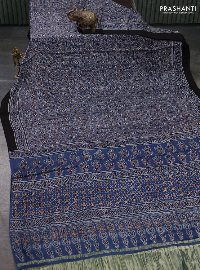 Modal silk saree indigo blue and black with allover ajrakh prints and printed border