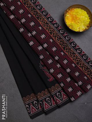 Cotton block printed saree black with floral butta prints and printed border