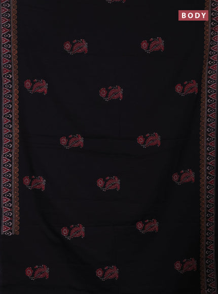 Cotton block printed saree black with floral butta prints and printed border