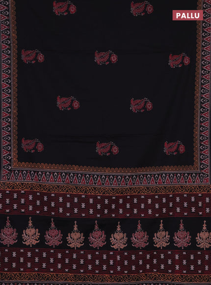 Cotton block printed saree black with floral butta prints and printed border