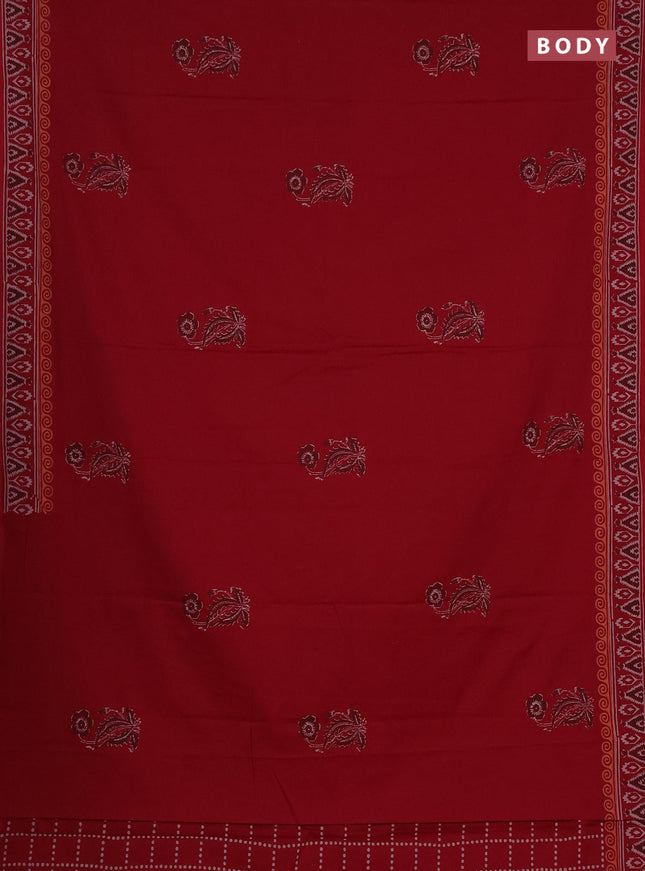 Cotton block printed saree maroon with floral butta prints and printed border