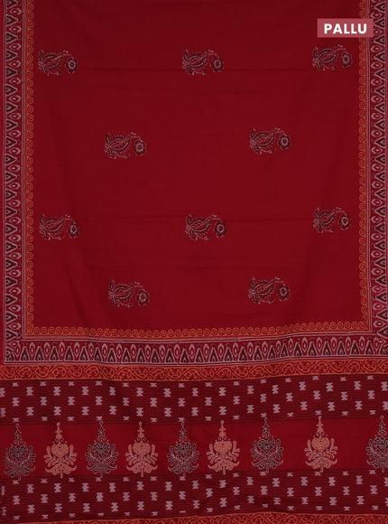 Cotton block printed saree maroon with floral butta prints and printed border