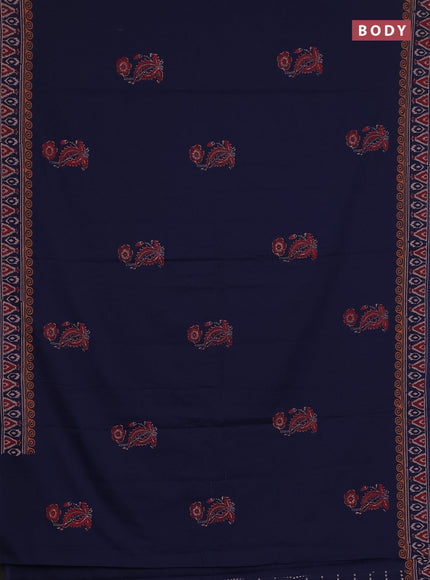 Cotton block printed saree navy blue with floral butta prints and printed border