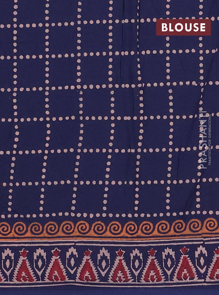 Cotton block printed saree navy blue with floral butta prints and printed border