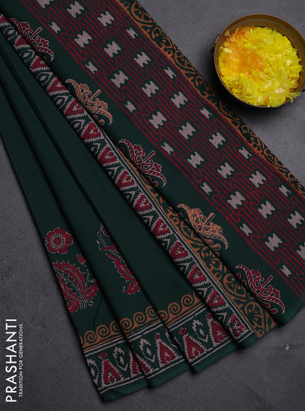 Cotton block printed saree bottle green with floral butta prints and printed border