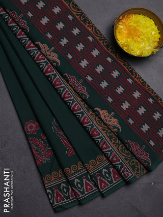 Cotton block printed saree bottle green with floral butta prints and printed border