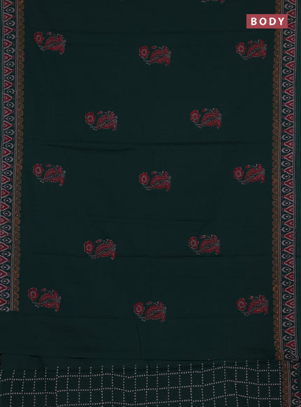 Cotton block printed saree bottle green with floral butta prints and printed border