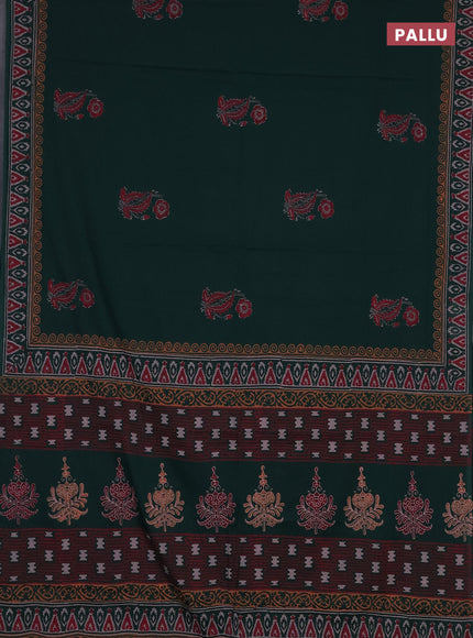 Cotton block printed saree bottle green with floral butta prints and printed border