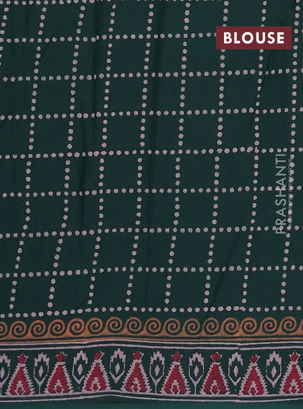 Cotton block printed saree bottle green with floral butta prints and printed border