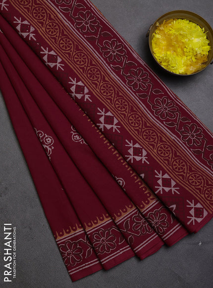 Cotton block printed saree maroon with butta prints and printed border