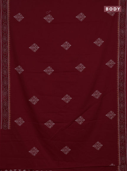 Cotton block printed saree maroon with butta prints and printed border