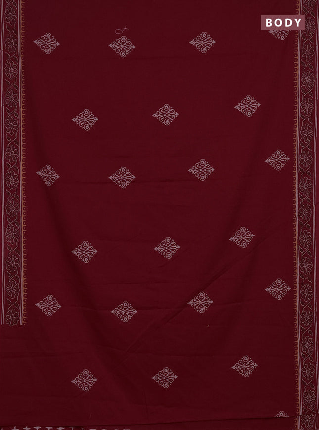 Cotton block printed saree maroon with butta prints and printed border