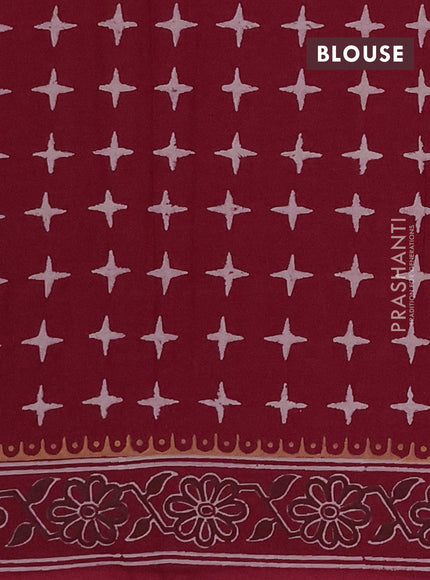 Cotton block printed saree maroon with butta prints and printed border