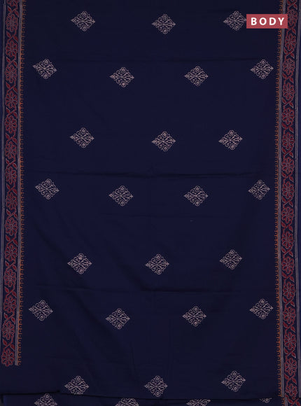 Cotton block printed saree navy blue with butta prints and printed border