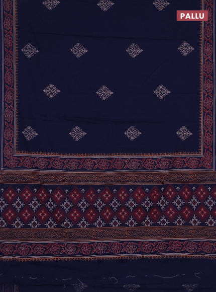Cotton block printed saree navy blue with butta prints and printed border