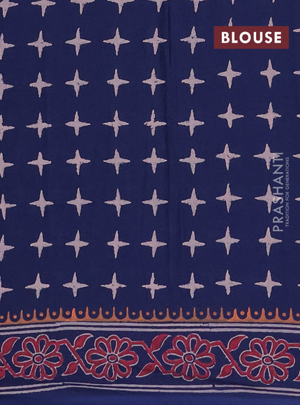 Cotton block printed saree navy blue with butta prints and printed border