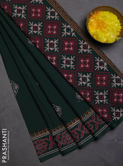 Cotton block printed saree bottle green with butta prints and printed border