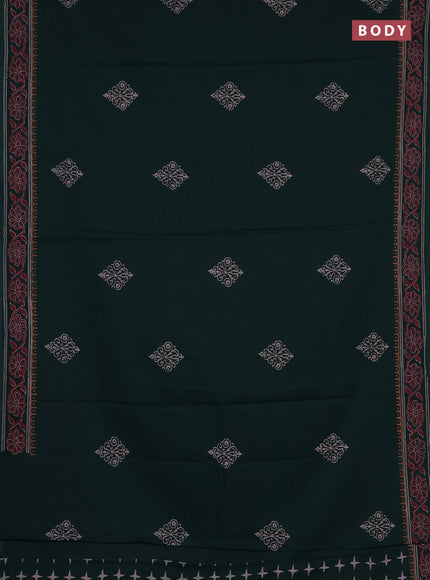 Cotton block printed saree bottle green with butta prints and printed border